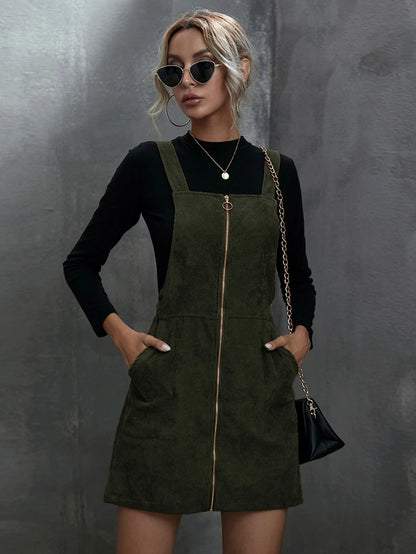 SHEIN LUNE O-ring Zip Up Corduroy Overall Dress