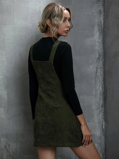 SHEIN LUNE O-ring Zip Up Corduroy Overall Dress