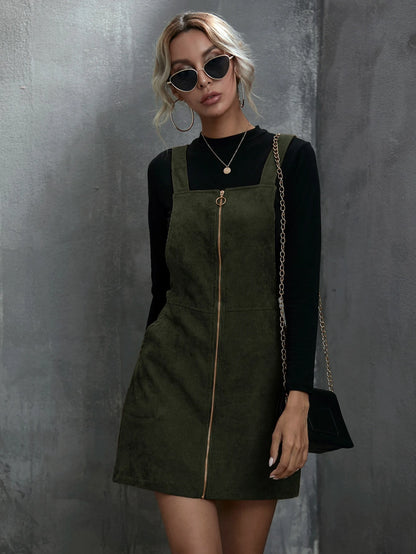 SHEIN LUNE O-ring Zip Up Corduroy Overall Dress