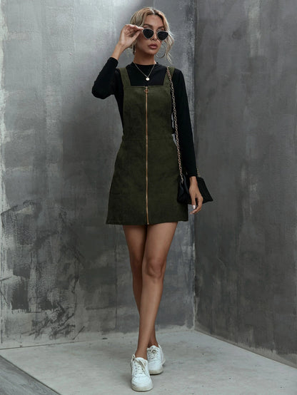 SHEIN LUNE O-ring Zip Up Corduroy Overall Dress