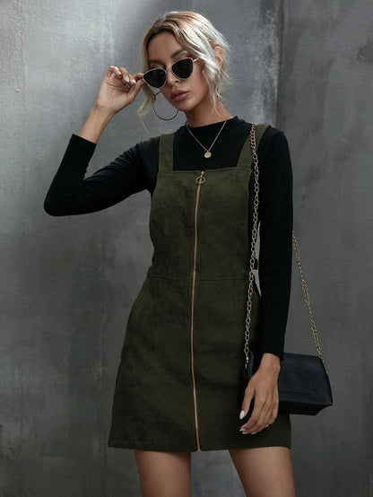 SHEIN LUNE O-ring Zip Up Corduroy Overall Dress