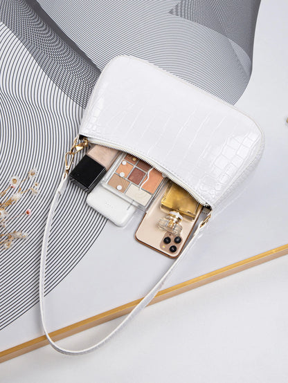 Women's Fashion Solid Color Crocodile Pattern Baguette Shoulder Bag