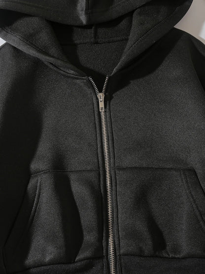 INAWLY Solid Zip Up Drop Shoulder Thermal Lined Crop Hoodie,Long Sleeve Tops Graduation,Back To School Outfits,Graduation,Teacher Outfits For Women,Back To School Pullover Fall Outfit