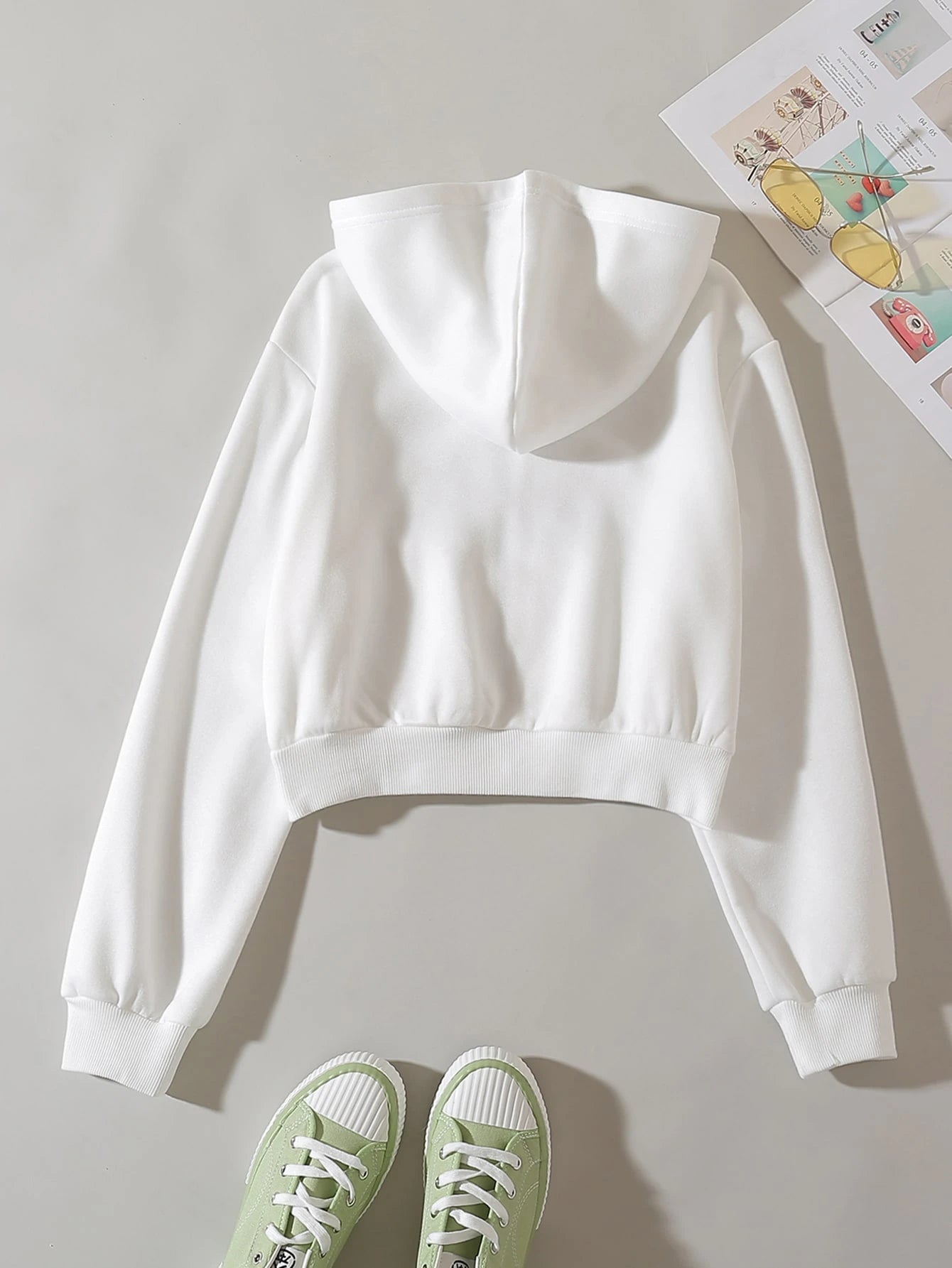 INAWLY Solid Zip Up Drop Shoulder Thermal Lined Crop Hoodie,Long Sleeve Tops Graduation,Back To School Outfits,Graduation,Teacher Outfits For Women,Back To School Pullover Fall Outfit