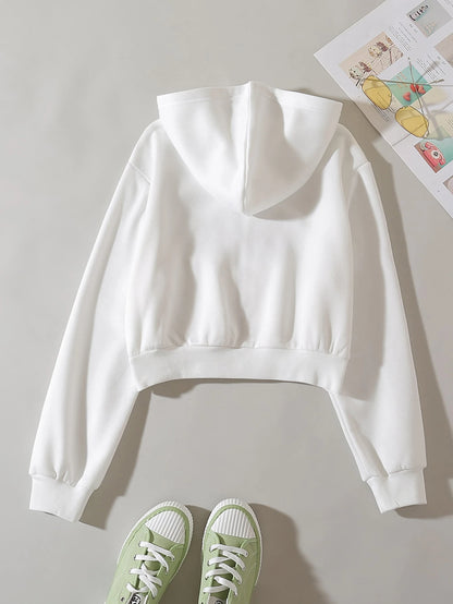 INAWLY Solid Zip Up Drop Shoulder Thermal Lined Crop Hoodie,Long Sleeve Tops Graduation,Back To School Outfits,Graduation,Teacher Outfits For Women,Back To School Pullover Fall Outfit