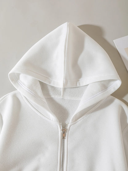 INAWLY Solid Zip Up Drop Shoulder Thermal Lined Crop Hoodie,Long Sleeve Tops Graduation,Back To School Outfits,Graduation,Teacher Outfits For Women,Back To School Pullover Fall Outfit