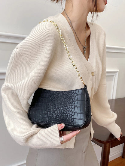 Lightweight,Business Casual Mini Crocodile Embossed Chain Bag For Teen Girls Women College Students,Rookies & White-Collar Workers Perfect For Office,College,Work ,Business,Commute,Outdoors, Travel, Outings, Animal Print Women Bag