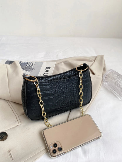 Lightweight,Business Casual Mini Crocodile Embossed Chain Bag For Teen Girls Women College Students,Rookies & White-Collar Workers Perfect For Office,College,Work ,Business,Commute,Outdoors, Travel, Outings, Animal Print Women Bag