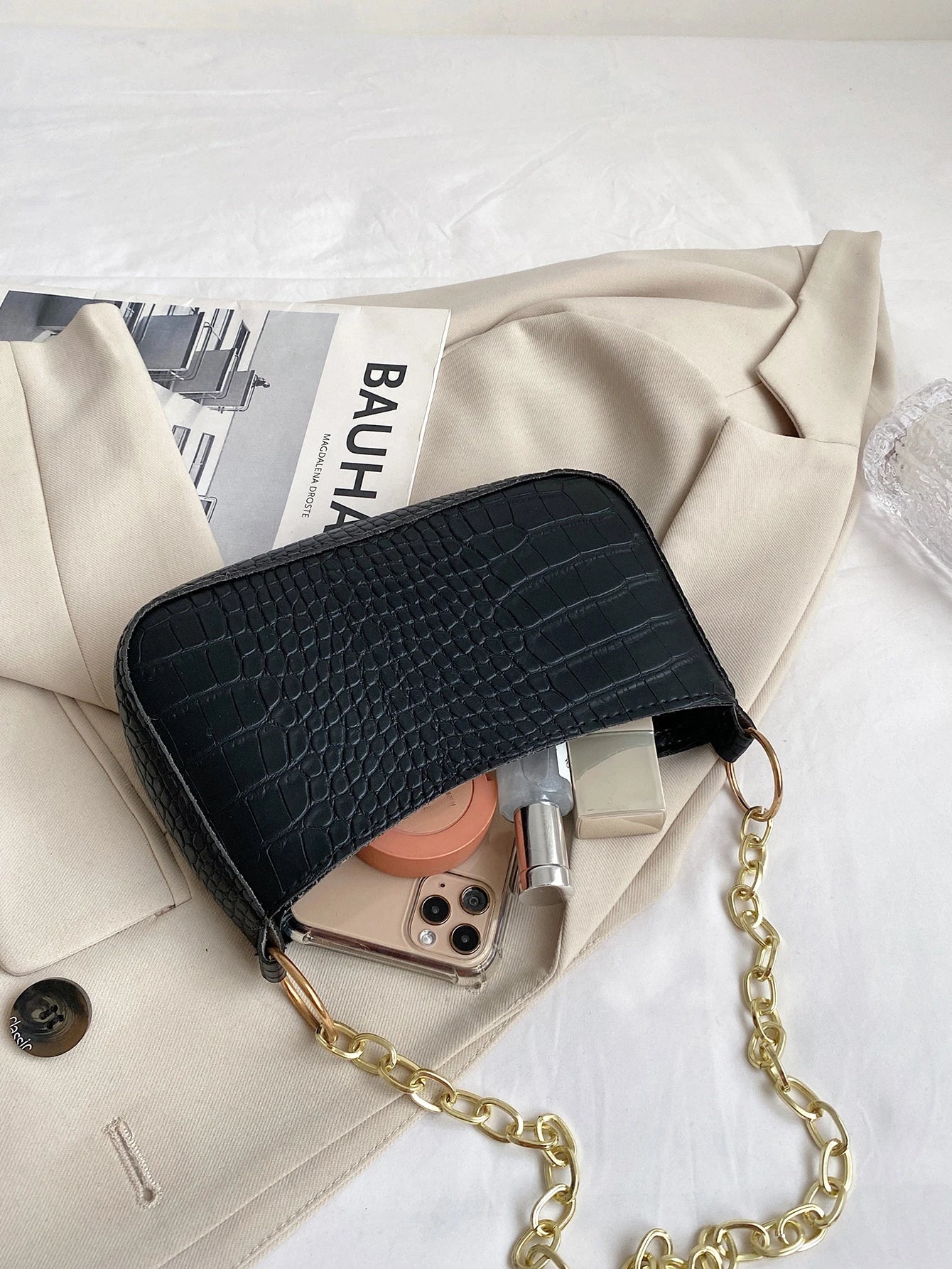 Lightweight,Business Casual Mini Crocodile Embossed Chain Bag For Teen Girls Women College Students,Rookies & White-Collar Workers Perfect For Office,College,Work ,Business,Commute,Outdoors, Travel, Outings, Animal Print Women Bag