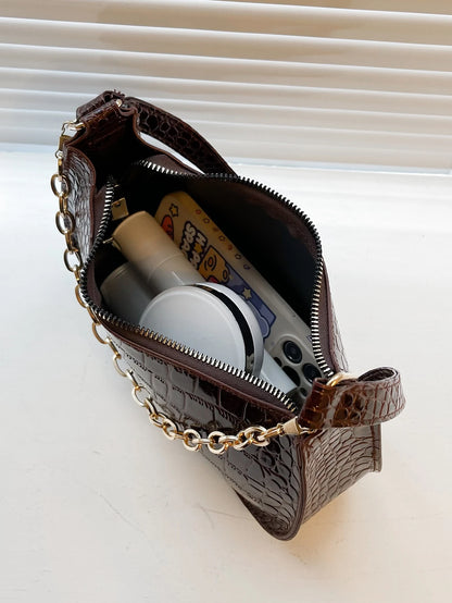 Stylish Crocodile Embossed Chain Underarm Shoulder Bag