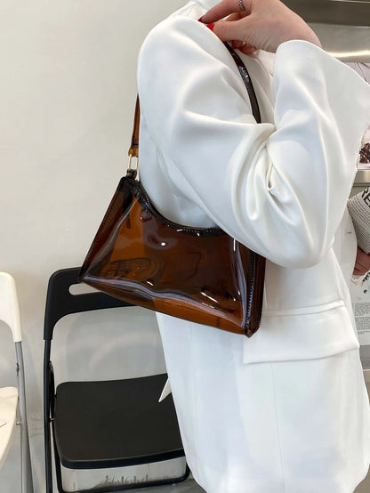 Fashionable Transparent PVC Shoulder Bag, Sports Crossbody Bag, Casual Ladies Plastics Handbag, Waterproof, Sandproof Transparent Bag, Beach Sports Picnic Snacks Clear Purse For Women