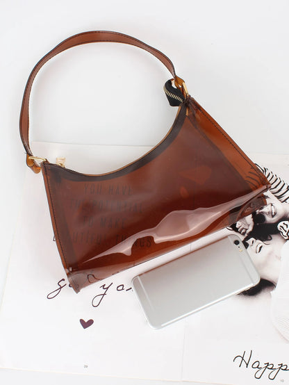 Fashionable Transparent PVC Shoulder Bag, Sports Crossbody Bag, Casual Ladies Plastics Handbag, Waterproof, Sandproof Transparent Bag, Beach Sports Picnic Snacks Clear Purse For Women