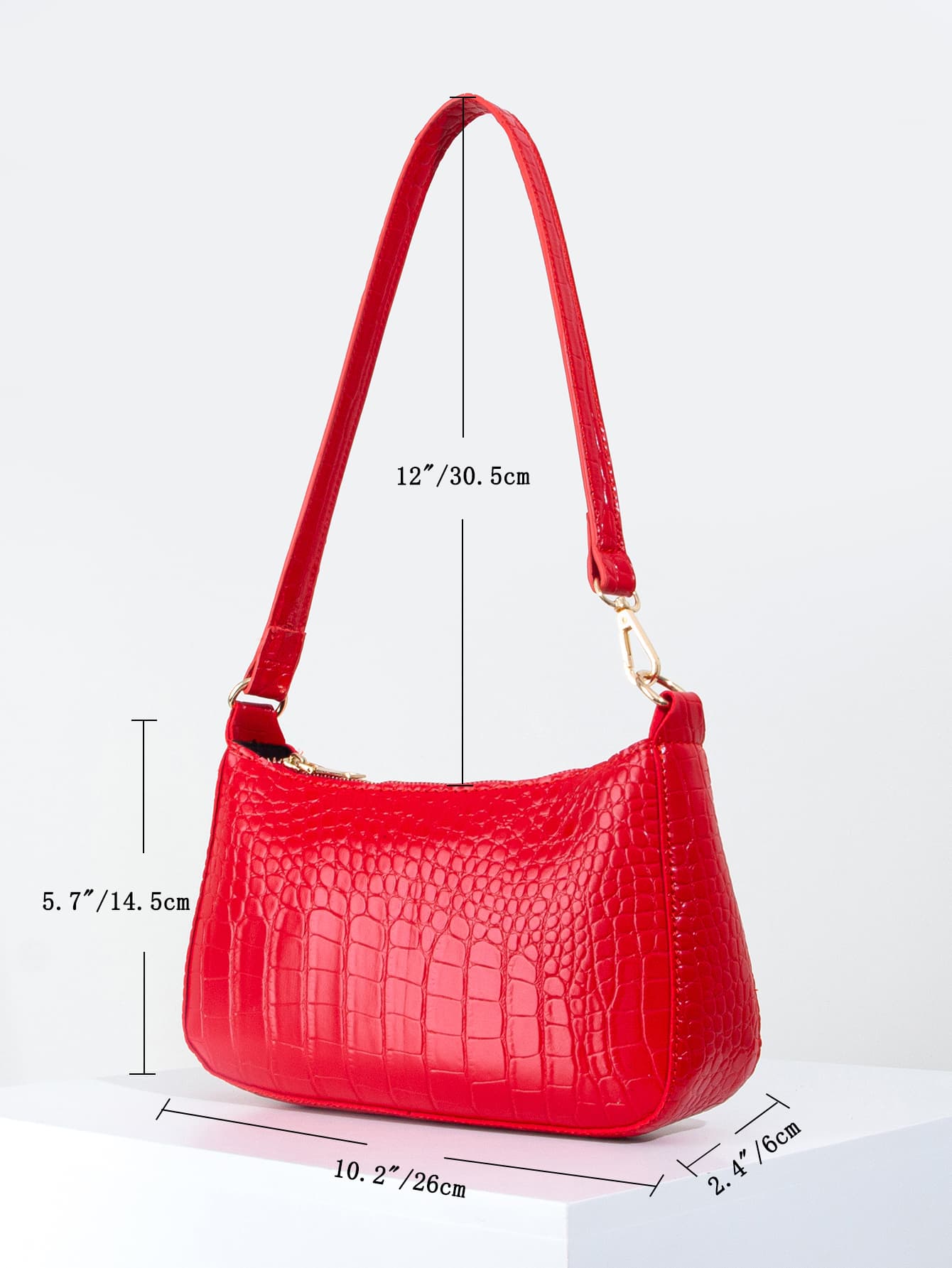 Women's Fashion Solid Color Crocodile Pattern Baguette Shoulder Bag