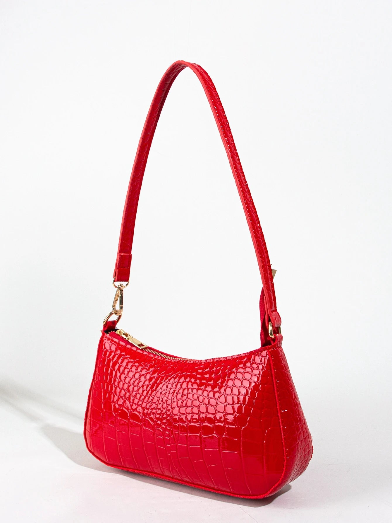 Women's Fashion Solid Color Crocodile Pattern Baguette Shoulder Bag