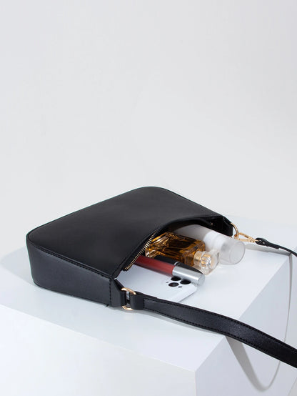 Artificial Patent Leather Minimalist Hobo Bag, Perfect For Music Festival