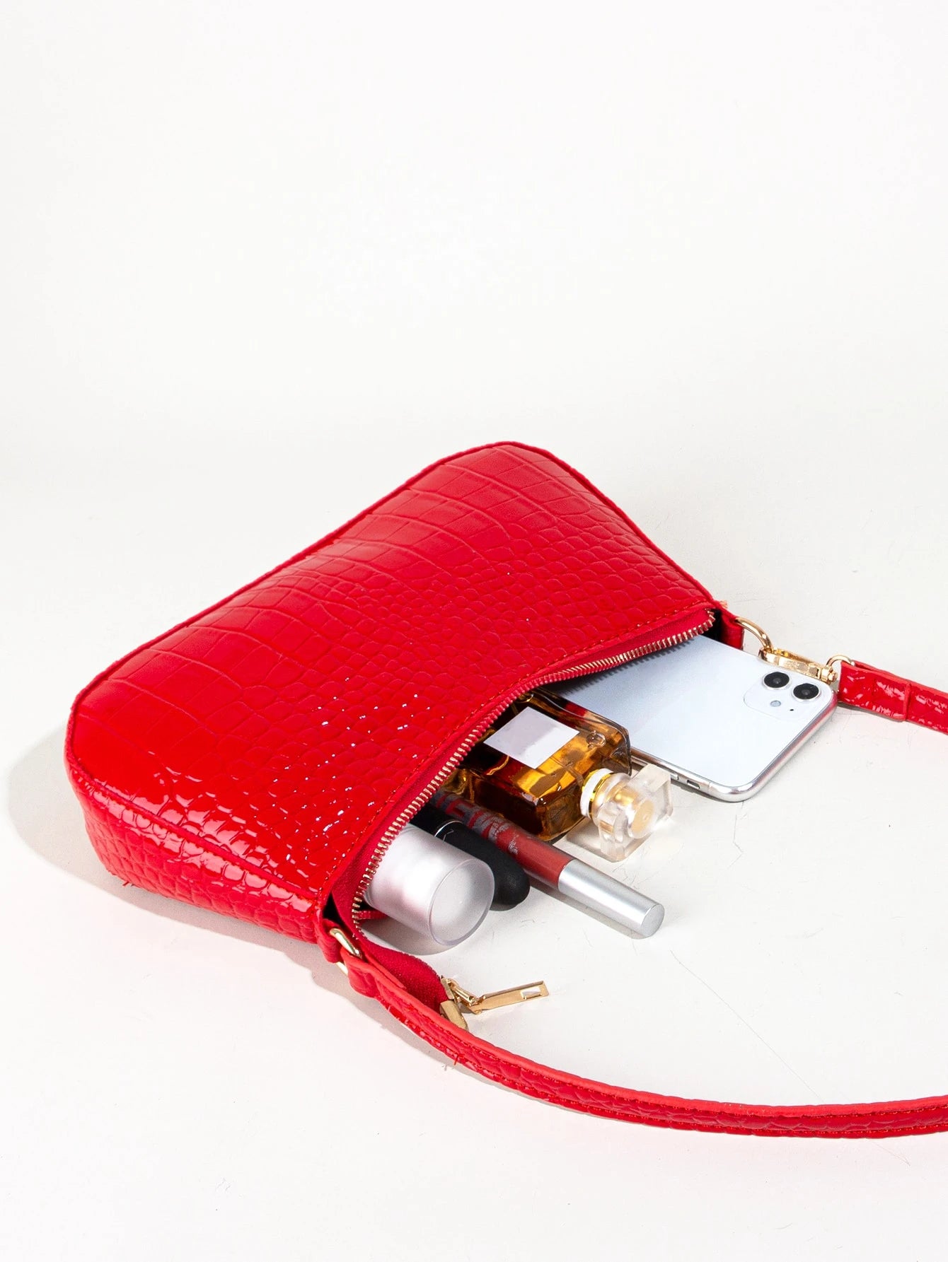 Women's Fashion Solid Color Crocodile Pattern Baguette Shoulder Bag