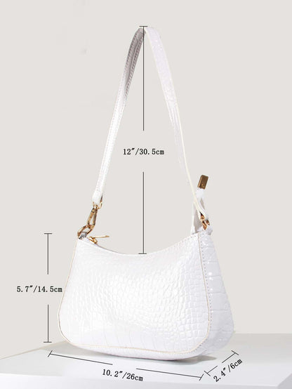 Women's Fashion Solid Color Crocodile Pattern Baguette Shoulder Bag