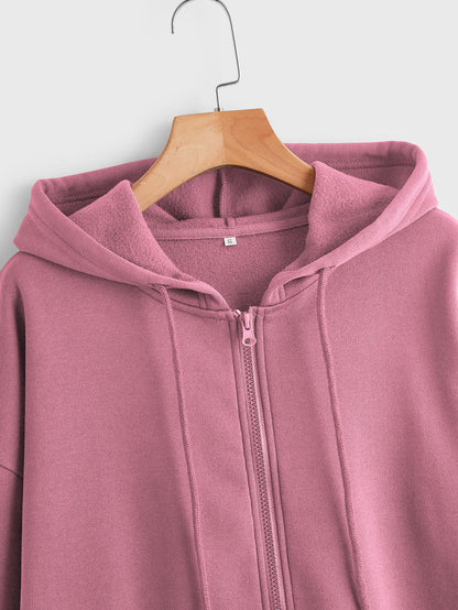 INAWLY Solid Zip Up Drawstring Thermal Lined Hoodie,Long Sleeve Tops Graduation,Back To School Outfits,Graduation,Teacher Outfits For Women,Back To School Pullover Fall Outfit