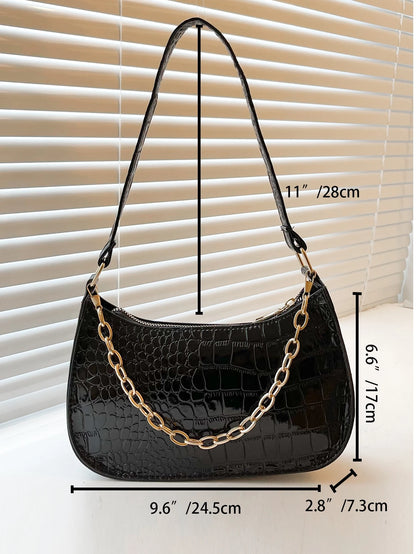 Stylish Crocodile Embossed Chain Underarm Shoulder Bag