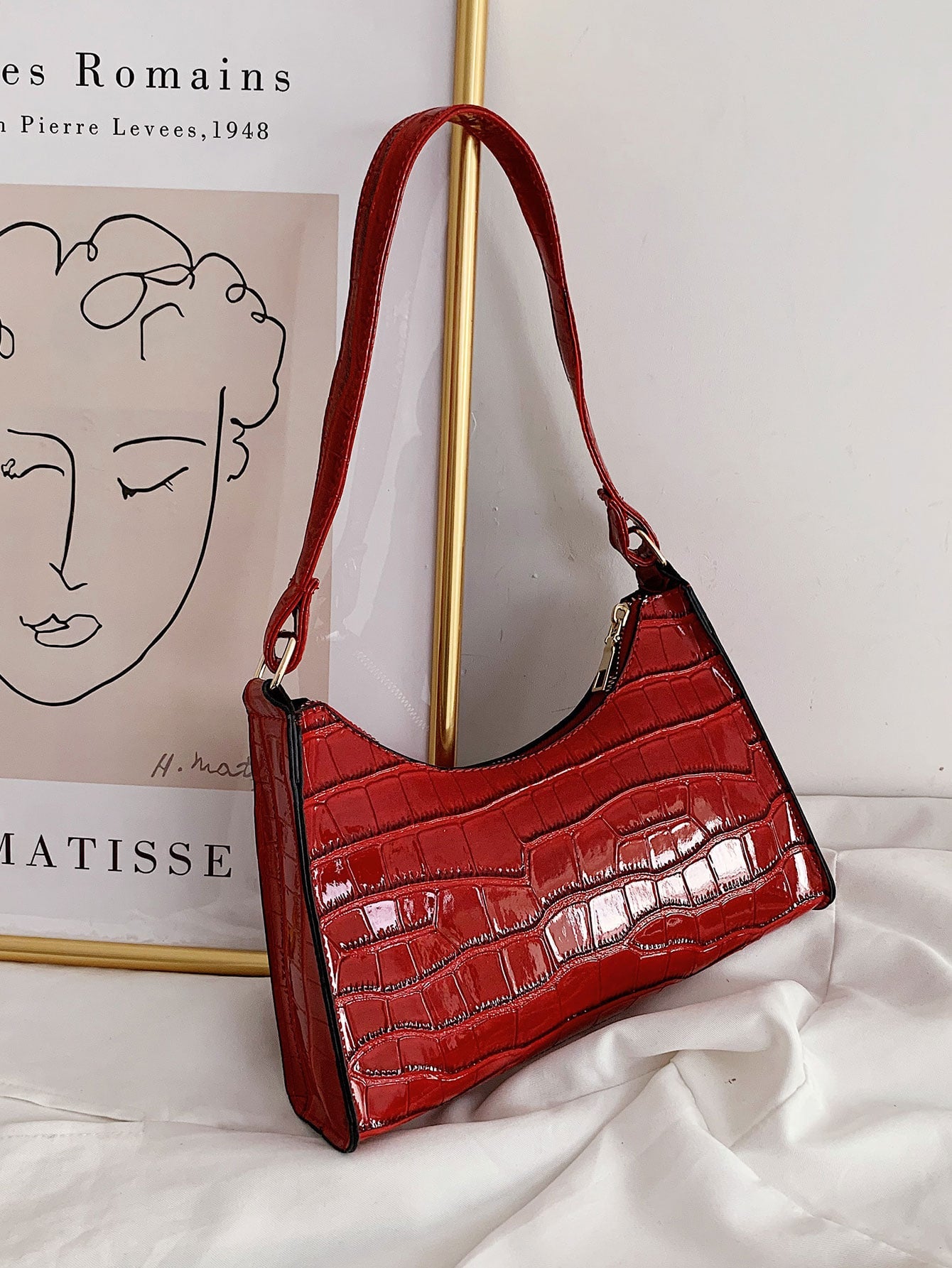 Crocodile Embossed Shoulder Bag, Animal Print Women Bag