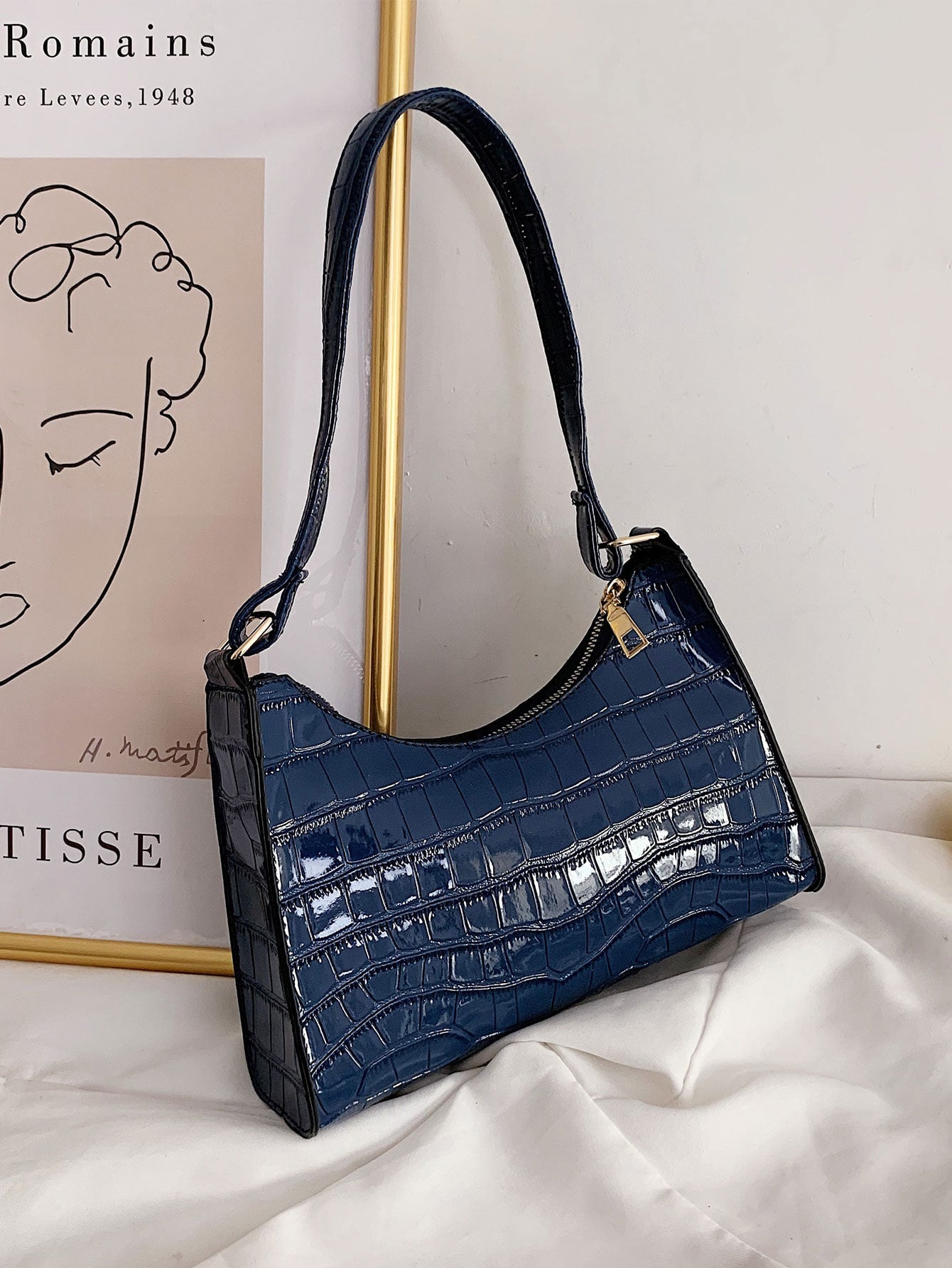 Crocodile Embossed Shoulder Bag, Animal Print Women Bag