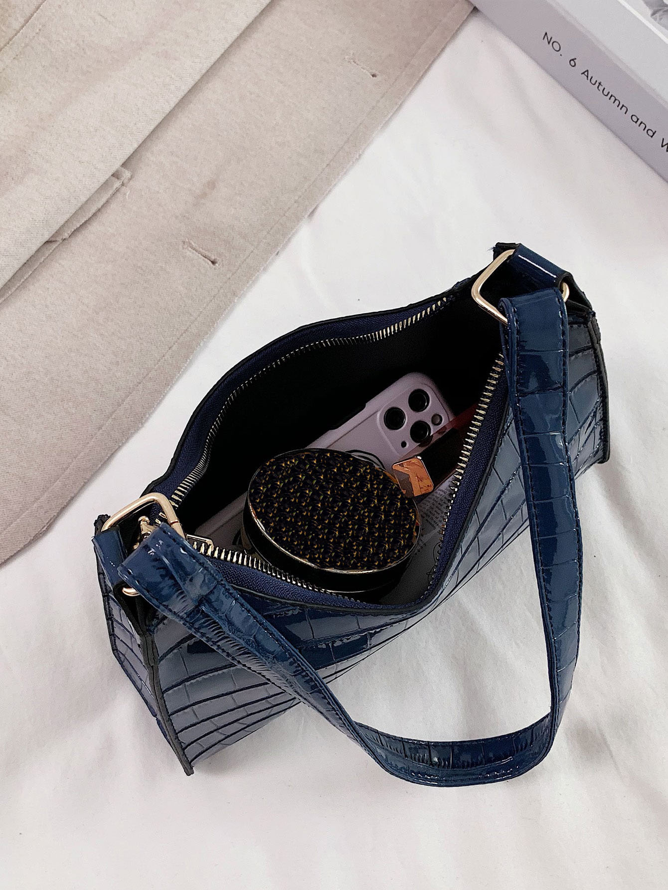 Crocodile Embossed Shoulder Bag, Animal Print Women Bag