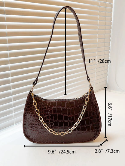 Stylish Crocodile Embossed Chain Underarm Shoulder Bag
