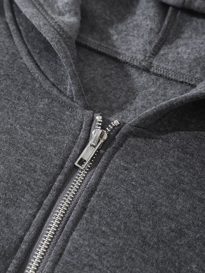 INAWLY Solid Zip Up Drop Shoulder Thermal Lined Crop Hoodie,Long Sleeve Tops Graduation,Back To School Outfits,Graduation,Teacher Outfits For Women,Back To School Pullover Fall Outfit