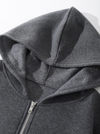 INAWLY Solid Zip Up Drop Shoulder Thermal Lined Crop Hoodie,Long Sleeve Tops Graduation,Back To School Outfits,Graduation,Teacher Outfits For Women,Back To School Pullover Fall Outfit