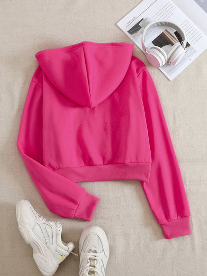 INAWLY Solid Zip Up Drop Shoulder Thermal Lined Crop Hoodie,Long Sleeve Tops Graduation,Back To School Outfits,Graduation,Teacher Outfits For Women,Back To School Pullover Fall Outfit