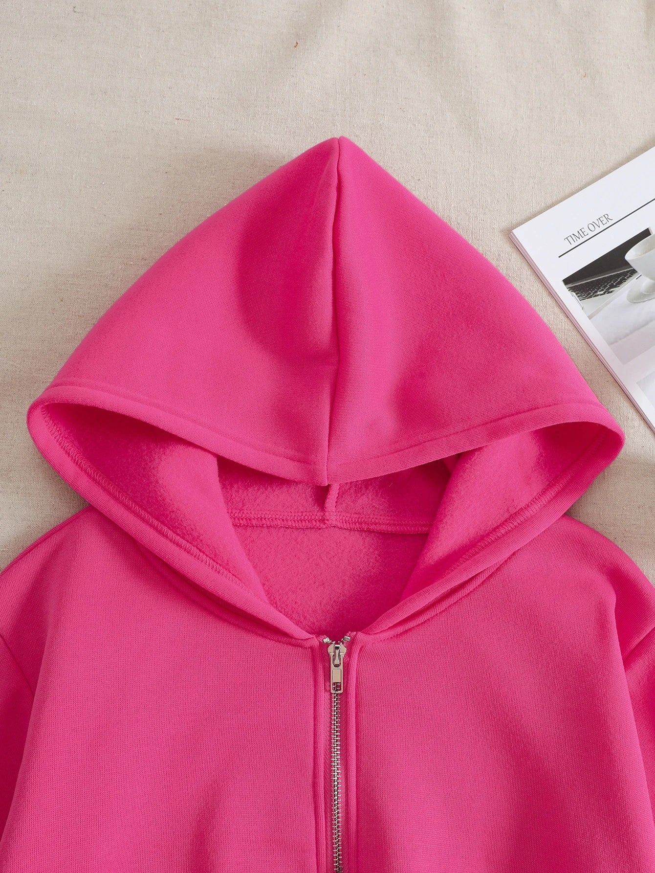 INAWLY Solid Zip Up Drop Shoulder Thermal Lined Crop Hoodie,Long Sleeve Tops Graduation,Back To School Outfits,Graduation,Teacher Outfits For Women,Back To School Pullover Fall Outfit