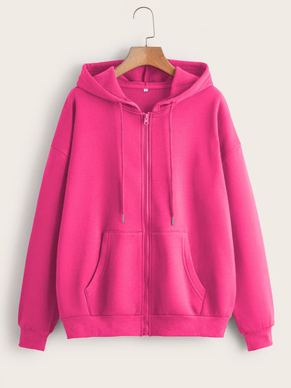 INAWLY Solid Zip Up Drawstring Thermal Lined Hoodie,Long Sleeve Tops Graduation,Back To School Outfits,Graduation,Teacher Outfits For Women,Back To School Pullover Fall Outfit