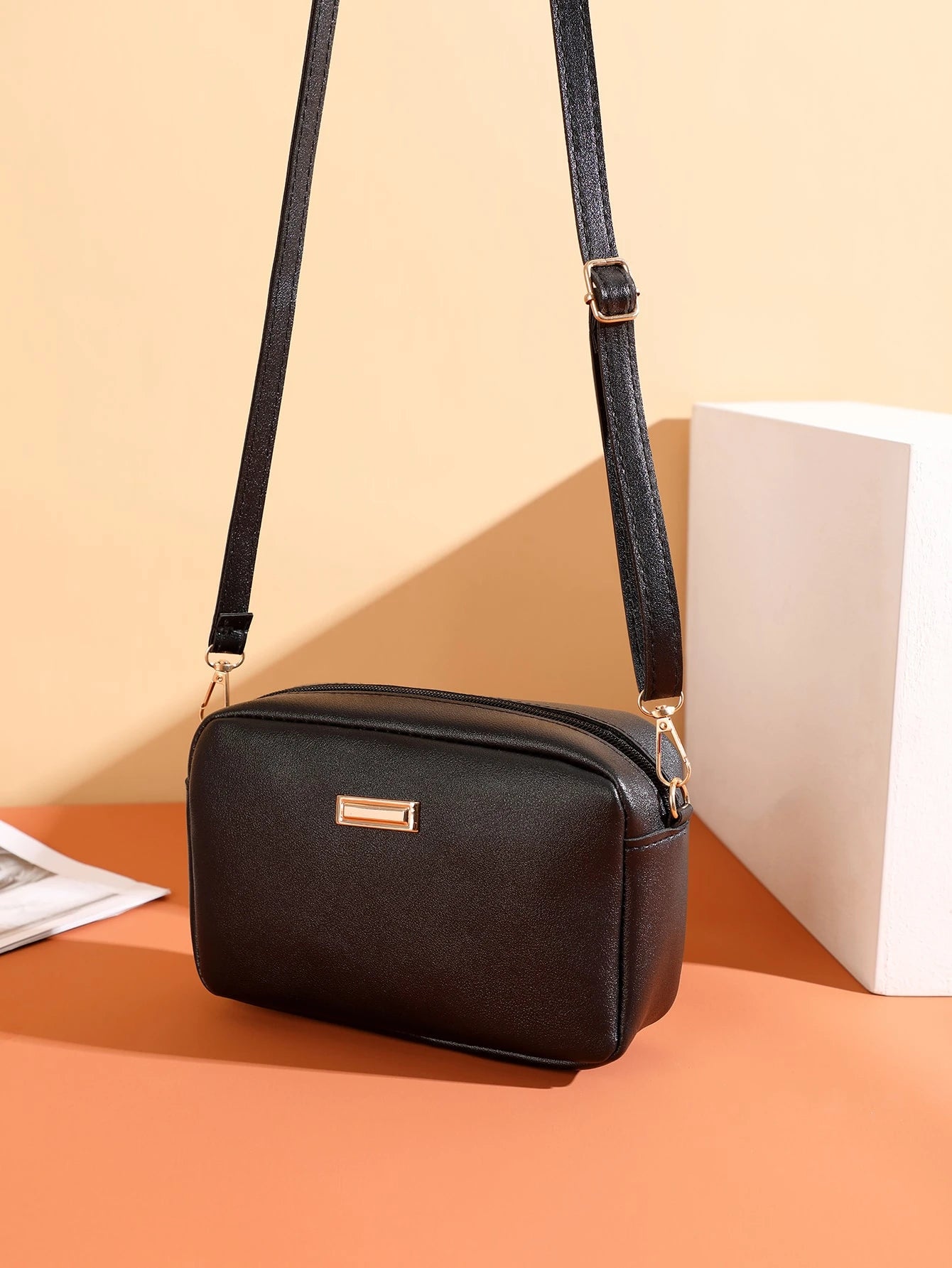 Mini Minimalist Square Bag Metal Decor Zipper