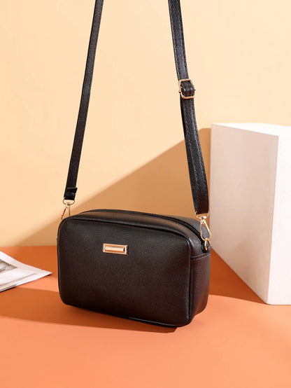 Mini Minimalist Square Bag Metal Decor Zipper