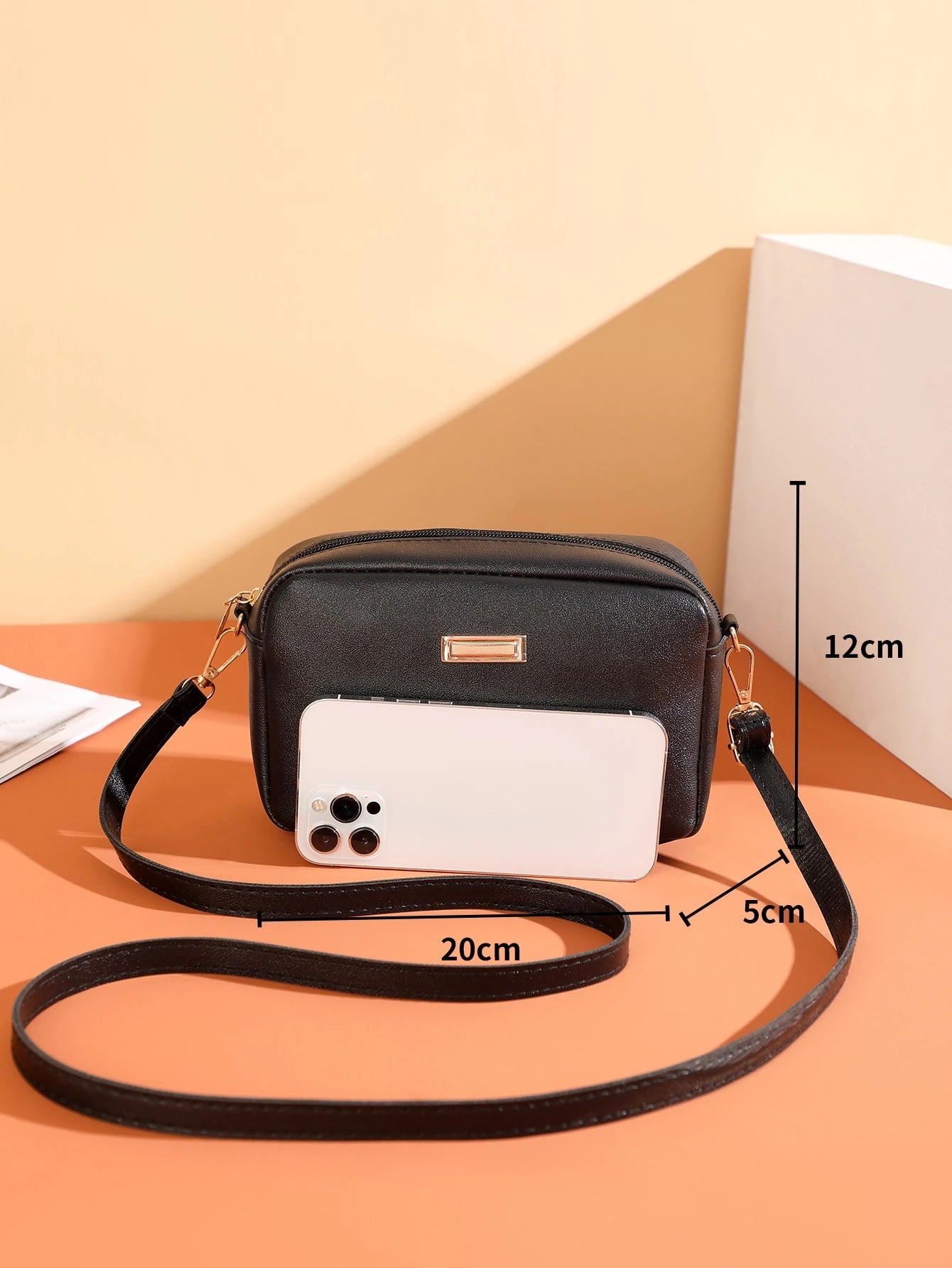 Mini Minimalist Square Bag Metal Decor Zipper