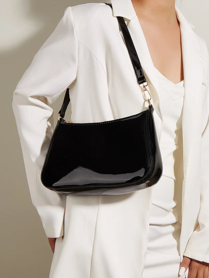 Artificial Patent Leather Minimalist Hobo Bag, Perfect For Music Festival