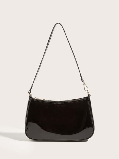 Artificial Patent Leather Minimalist Hobo Bag, Perfect For Music Festival