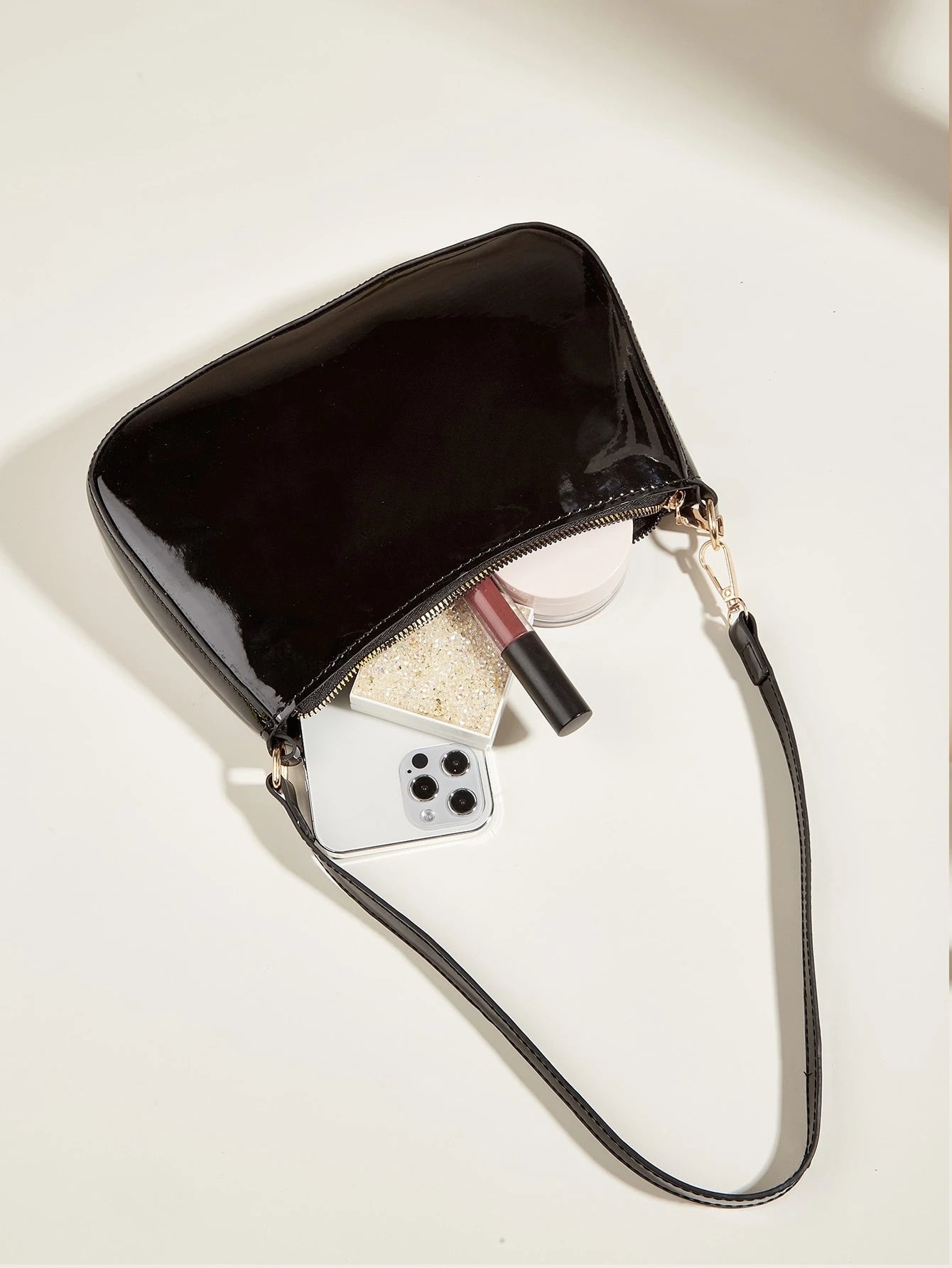 Artificial Patent Leather Minimalist Hobo Bag, Perfect For Music Festival