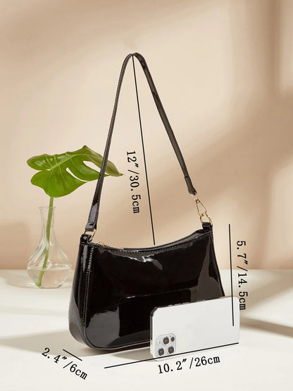 Artificial Patent Leather Minimalist Hobo Bag, Perfect For Music Festival