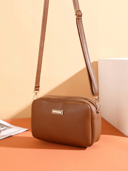 Mini Minimalist Square Bag Metal Decor Zipper