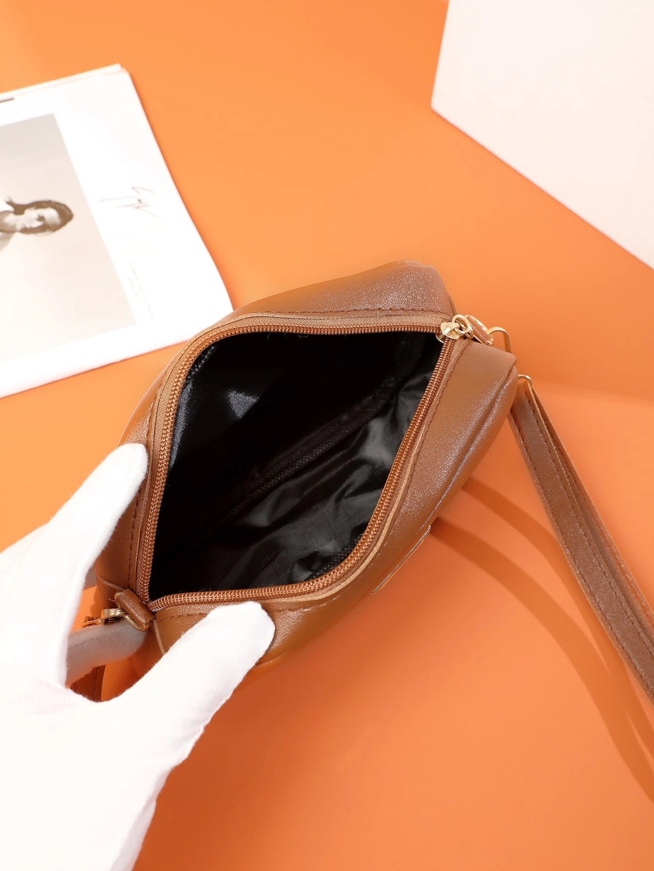 Mini Minimalist Square Bag Metal Decor Zipper