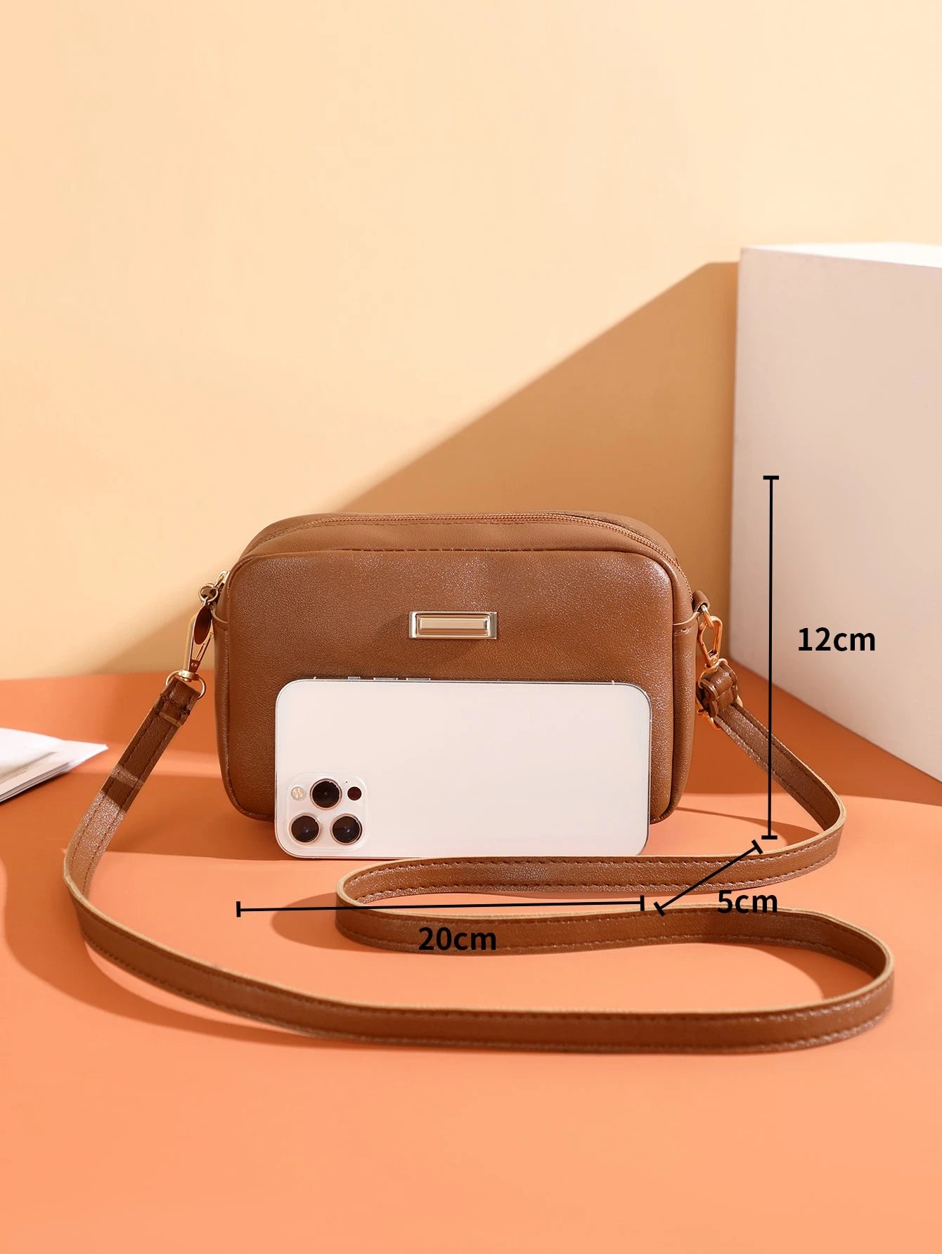 Mini Minimalist Square Bag Metal Decor Zipper