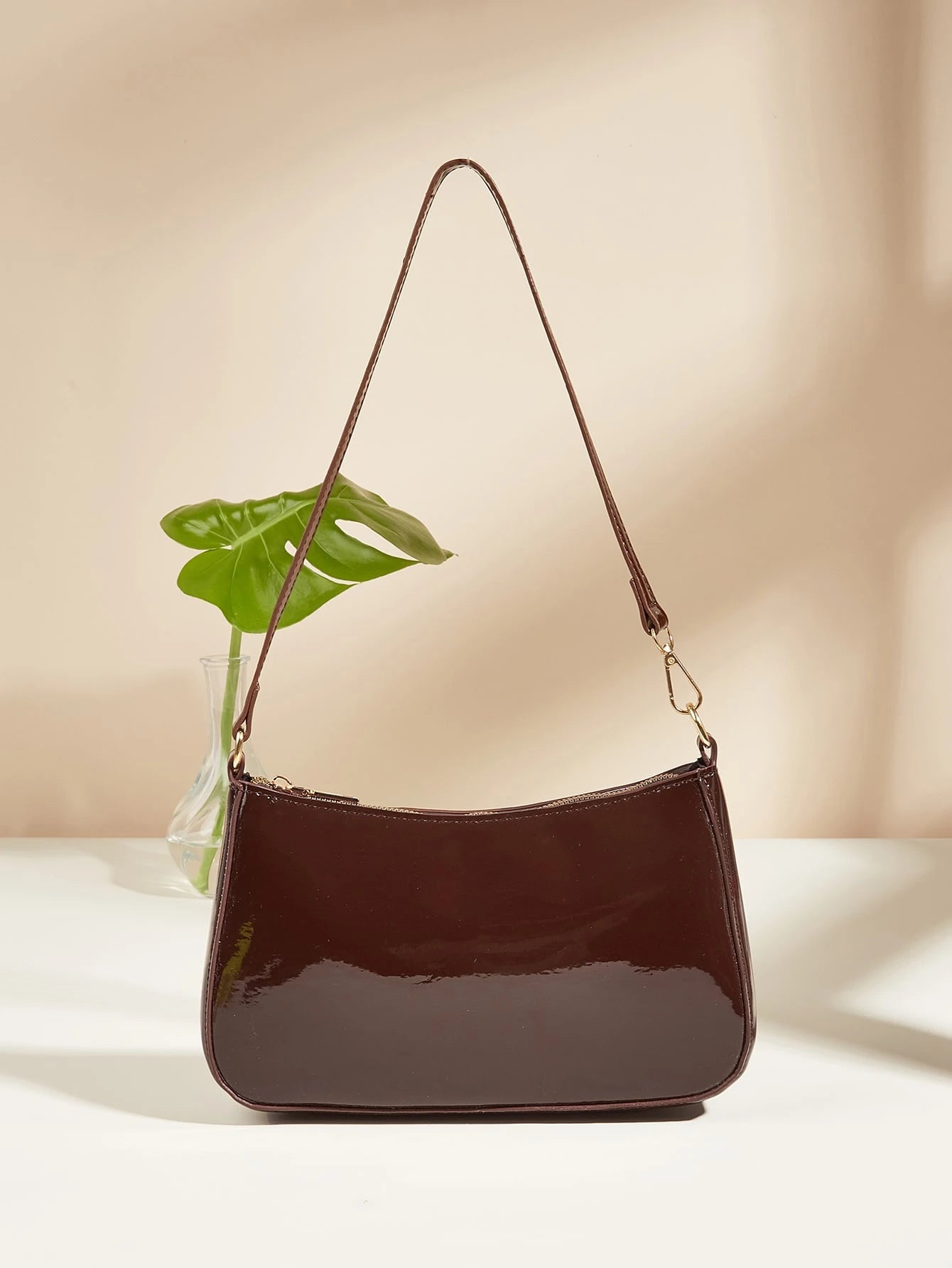 Artificial Patent Leather Minimalist Hobo Bag, Perfect For Music Festival