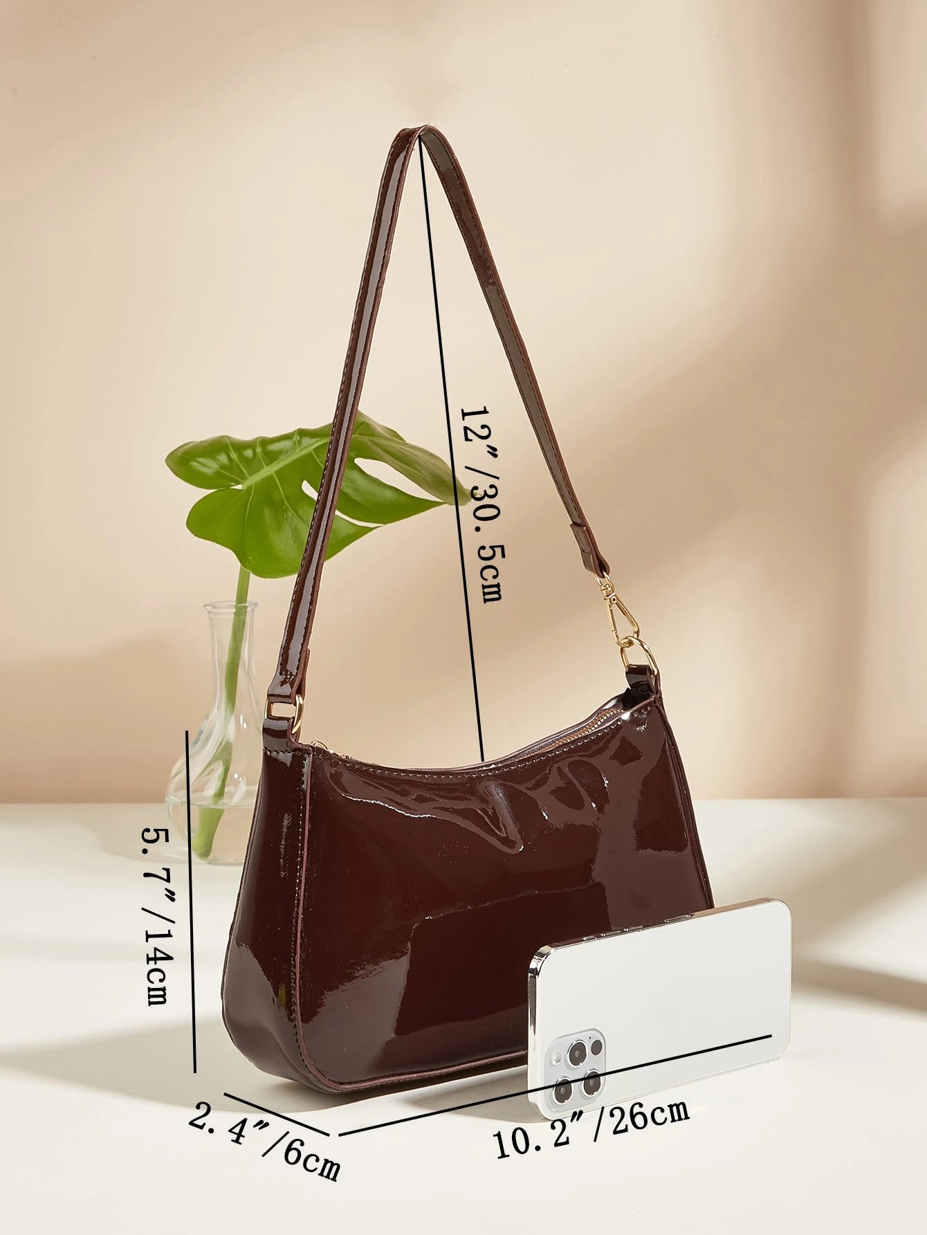 Artificial Patent Leather Minimalist Hobo Bag, Perfect For Music Festival