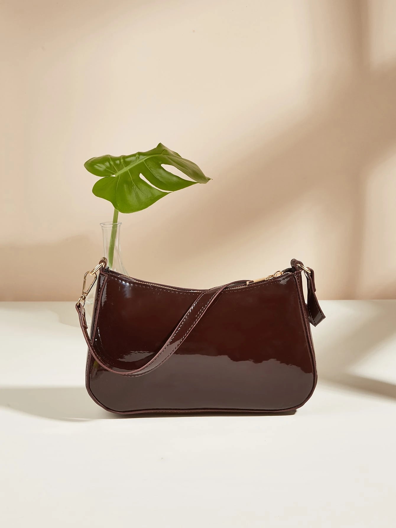 Artificial Patent Leather Minimalist Hobo Bag, Perfect For Music Festival