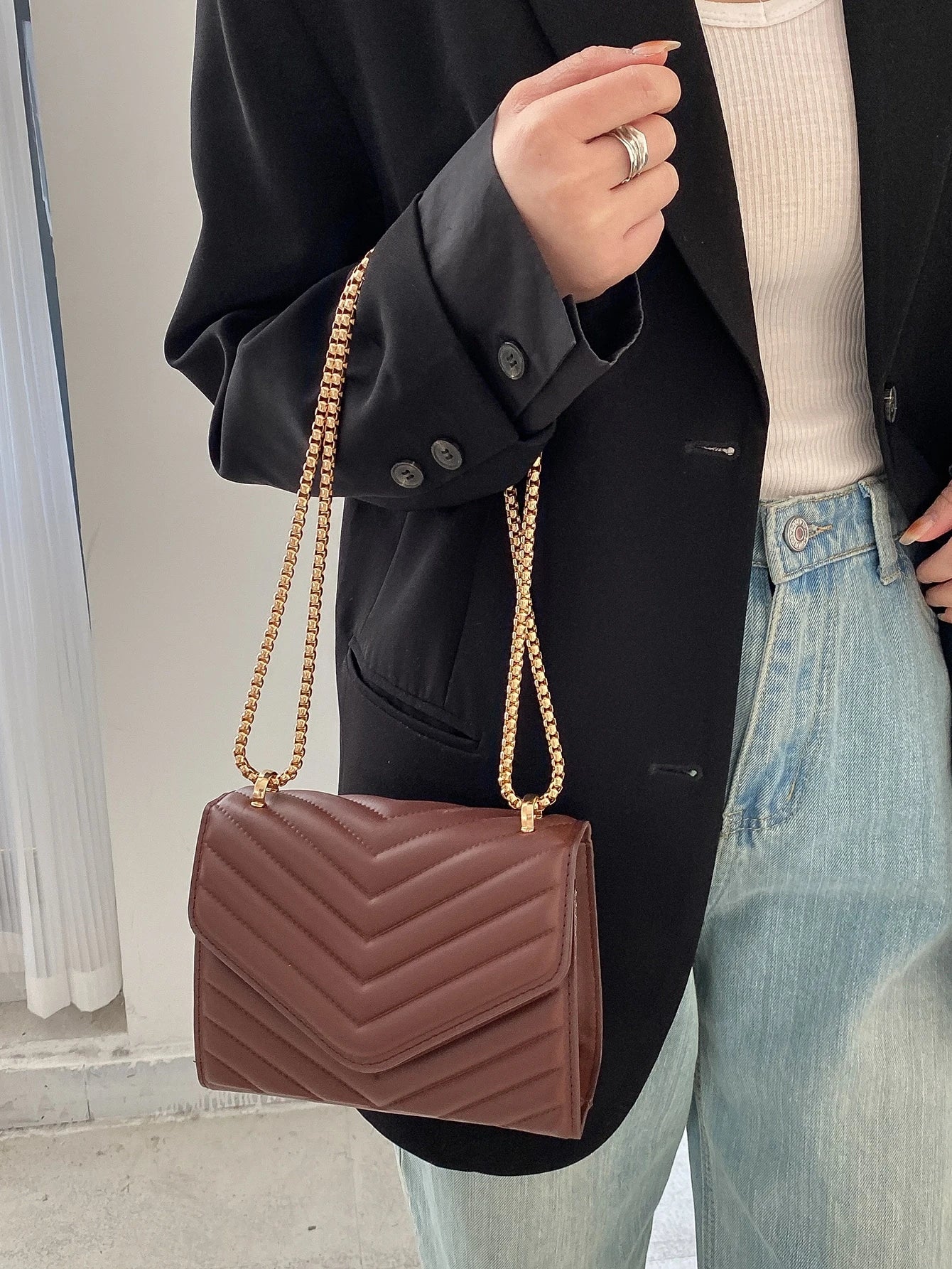 Mini Chevron Chain Flap Square Bag