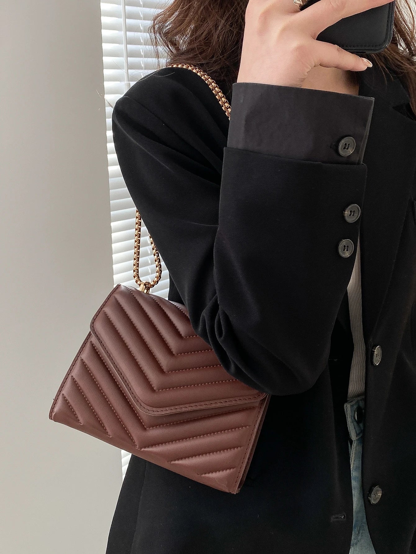 Mini Chevron Chain Flap Square Bag