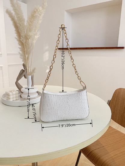 Lightweight,Business Casual Mini Crocodile Embossed Chain Bag For Teen Girls Women College Students,Rookies & White-Collar Workers Perfect For Office,College,Work ,Business,Commute,Outdoors, Travel, Outings, Animal Print Women Bag