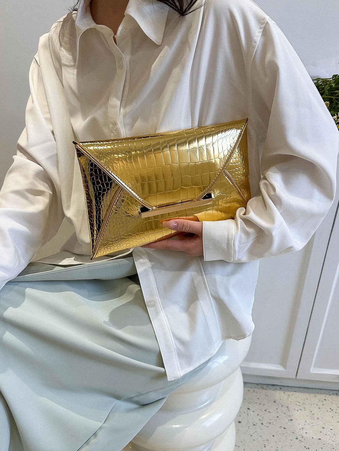 Crocodile Print, Snake Print, Solid Color, Minimalist, Fashionable, Casual PU Clutch, Envelope Bag, Fashionable Clutch Bags For Woman