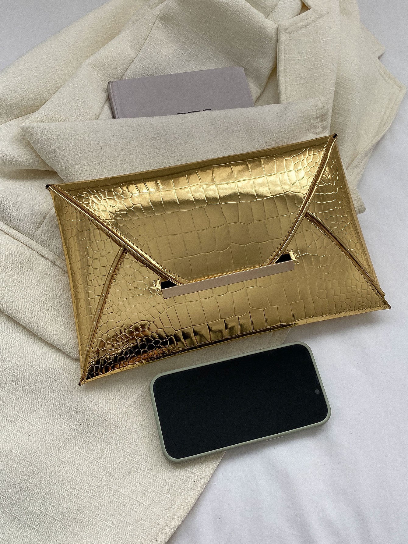 Crocodile Print, Snake Print, Solid Color, Minimalist, Fashionable, Casual PU Clutch, Envelope Bag, Fashionable Clutch Bags For Woman